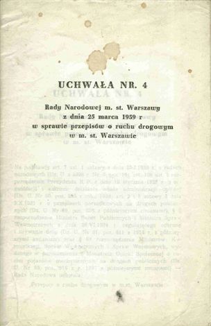 Przepisy Ruchu Drogowego 1959, uchwaa Rady Narodowej m. st. Warszawy