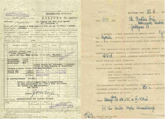 Oryginalna faktura zakupu Syreny 102 z czerwca 1962 roku